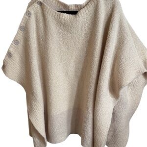 Barefoot Dreams CozyChic Coastline Poncho One Size Plus Size Cream Like New